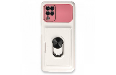 Newface Samsung Galaxy A12 Kılıf Klik Yüzüklü Kartvizitli Silikon - Beyaz