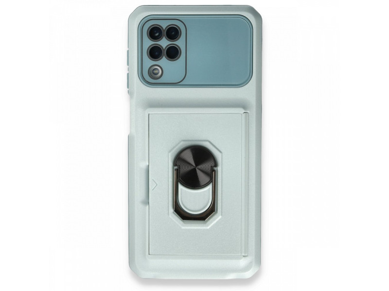 Newface Samsung Galaxy A12 Kılıf Klik Yüzüklü Kartvizitli Silikon - Yeşil