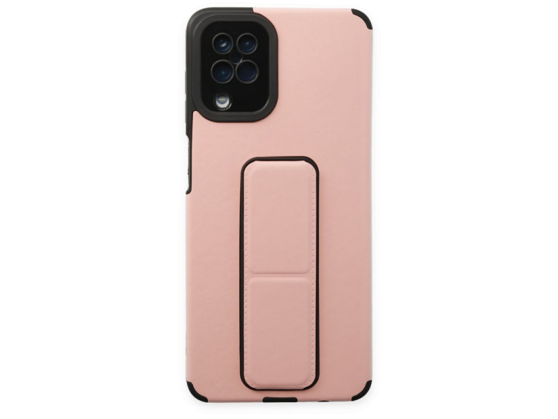 Newface Samsung Galaxy A12 Kılıf Mega Standlı Silikon - Pudra