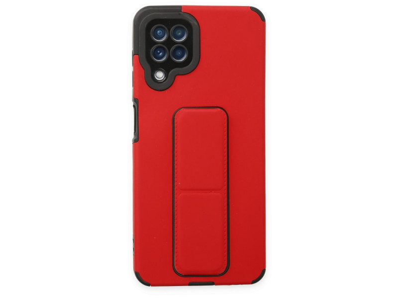 Newface Samsung Galaxy M22 Kılıf Mega Standlı Silikon - Kırmızı