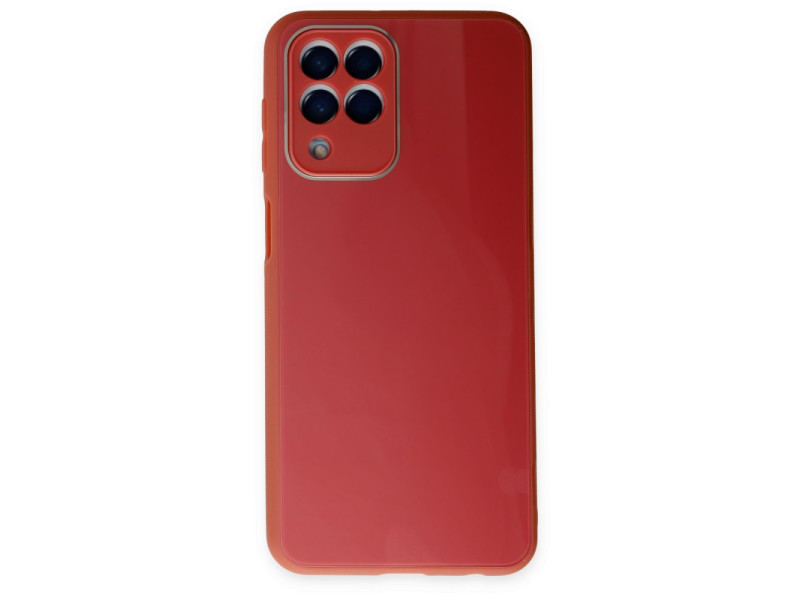 Newface Samsung Galaxy M33 Kılıf Glass Kapak - Bordo