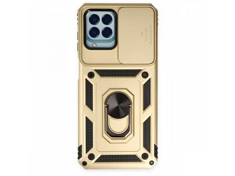 Newface Samsung Galaxy M33 Kılıf Pars Lens Yüzüklü Silikon - Gold