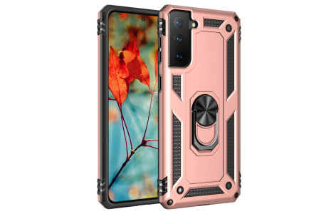 Newface Samsung Galaxy S21 FE Kılıf Sofya Yüzüklü Silikon Kapak - Rose