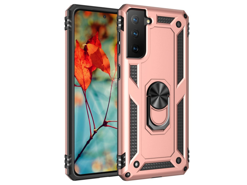Newface Samsung Galaxy S21 FE Kılıf Sofya Yüzüklü Silikon Kapak - Rose