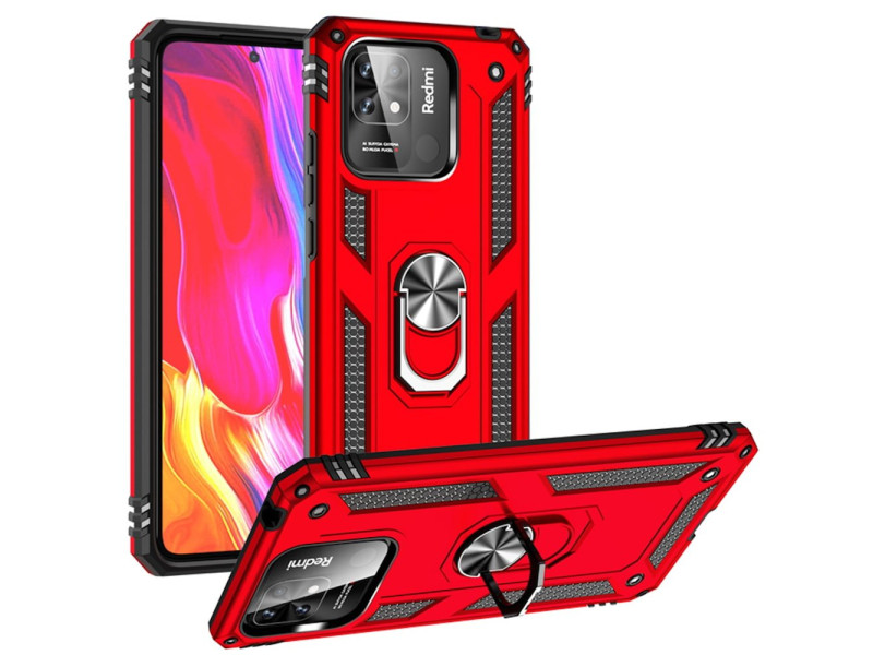 Newface Xiaomi Redmi 10C Kılıf Sofya Yüzüklü Silikon Kapak - Kırmızı