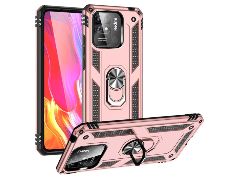 Newface Xiaomi Redmi 10C Kılıf Sofya Yüzüklü Silikon Kapak - Rose