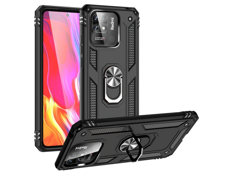Newface Xiaomi Redmi 10C Kılıf Sofya Yüzüklü Silikon Kapak - Siyah