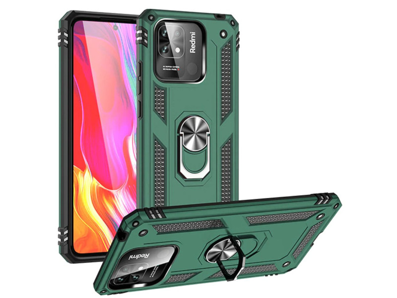 Newface Xiaomi Redmi 10C Kılıf Sofya Yüzüklü Silikon Kapak - Yeşil