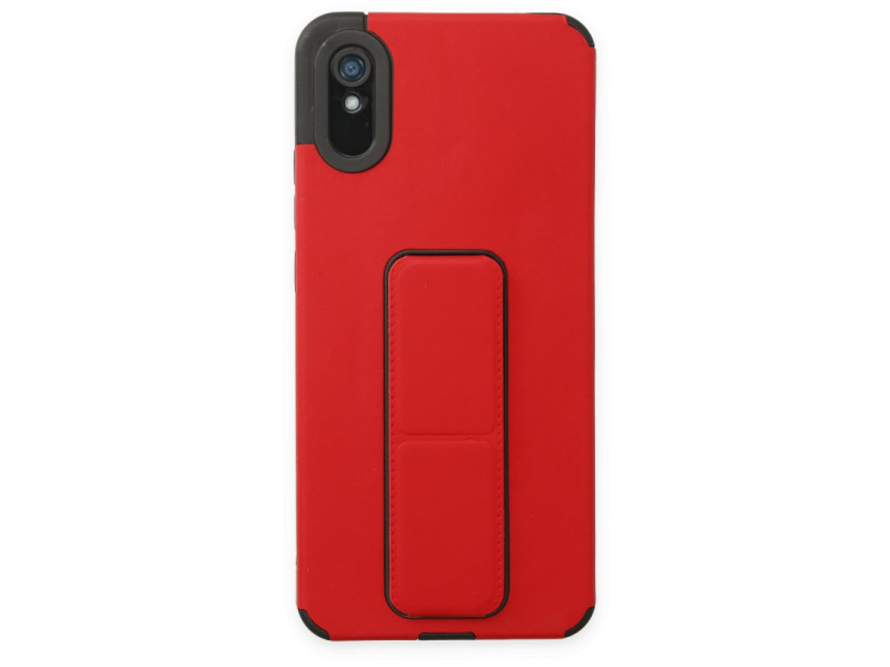 Newface Xiaomi Redmi 9A Kılıf Mega Standlı Silikon - Kırmızı