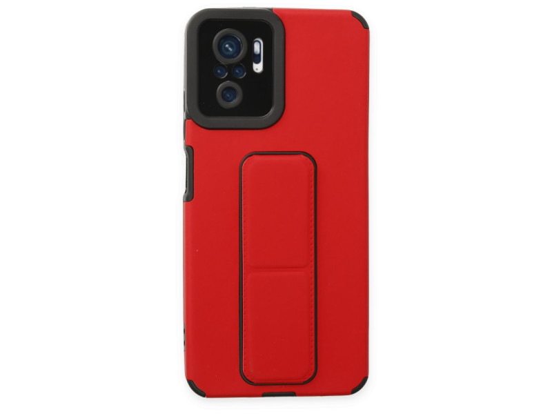 Newface Xiaomi Redmi Note 10 Kılıf Mega Standlı Silikon - Kırmızı