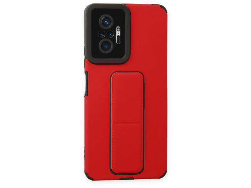 Newface Xiaomi Redmi Note 10 Pro Kılıf Mega Standlı Silikon - Kırmızı