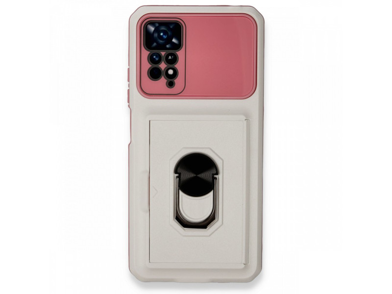 Newface Xiaomi Redmi Note 11 Pro Kılıf Klik Yüzüklü Kartvizitli Silikon - Beyaz