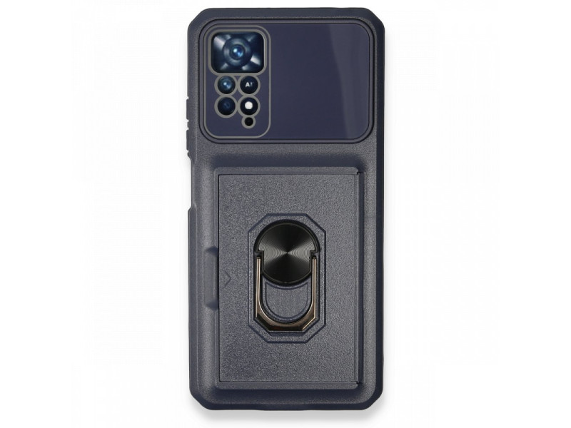 Newface Xiaomi Redmi Note 11 Pro Kılıf Klik Yüzüklü Kartvizitli Silikon - Mavi