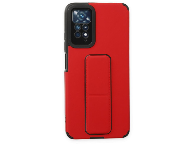 Newface Xiaomi Redmi Note 11 Pro Kılıf Mega Standlı Silikon - Kırmızı