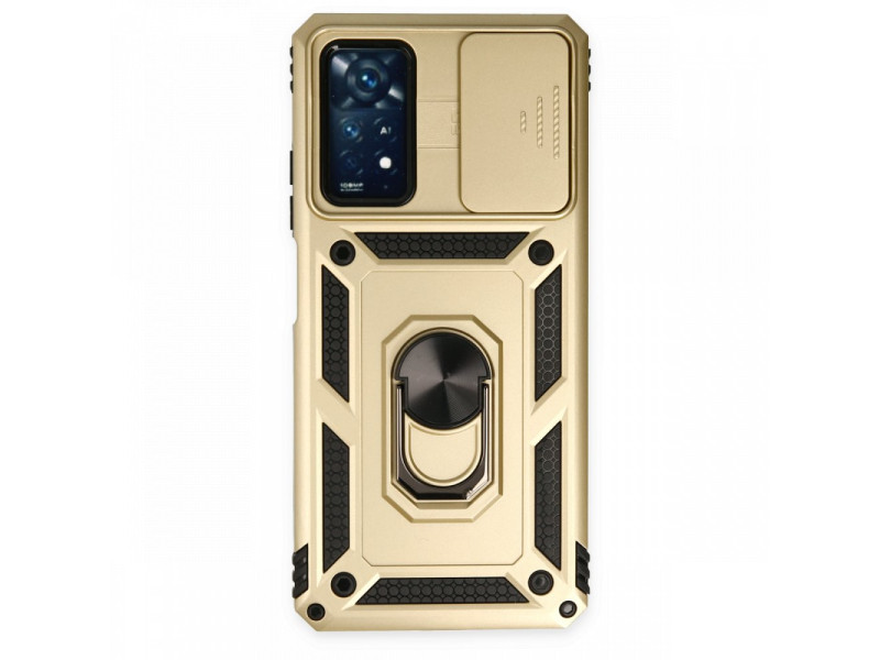 Newface Xiaomi Redmi Note 11 Pro Kılıf Pars Lens Yüzüklü Silikon - Gold