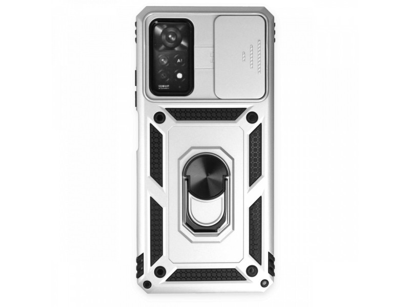 Newface Xiaomi Redmi Note 11 Pro Kılıf Pars Lens Yüzüklü Silikon - Gümüş